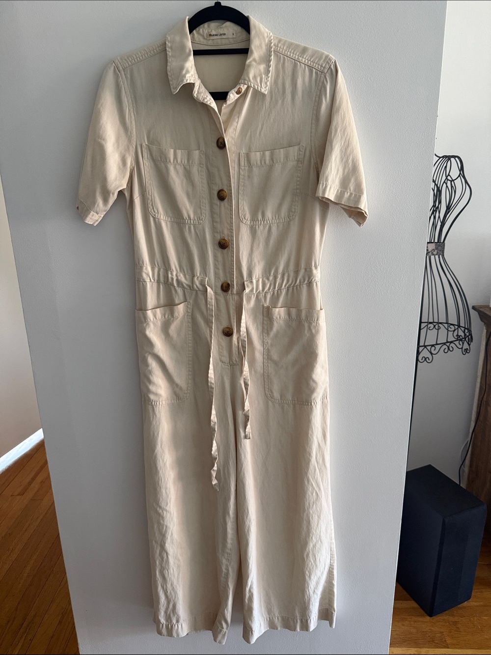 Marine Layer Cream Button-Front Long Sleeve Utility Dress